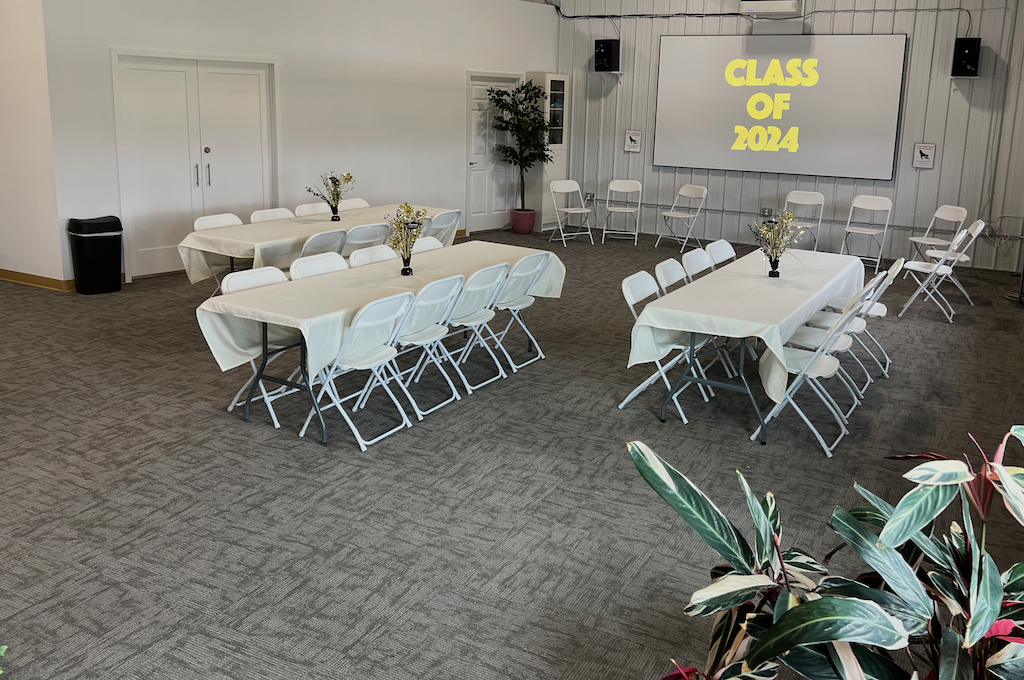 Room 1 setup for a graduation party